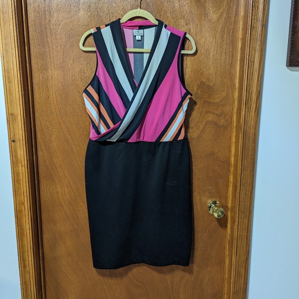 Dress. Worthington. Cocktail. Pink orange & white top, black Bottom - Picture 6 of 6